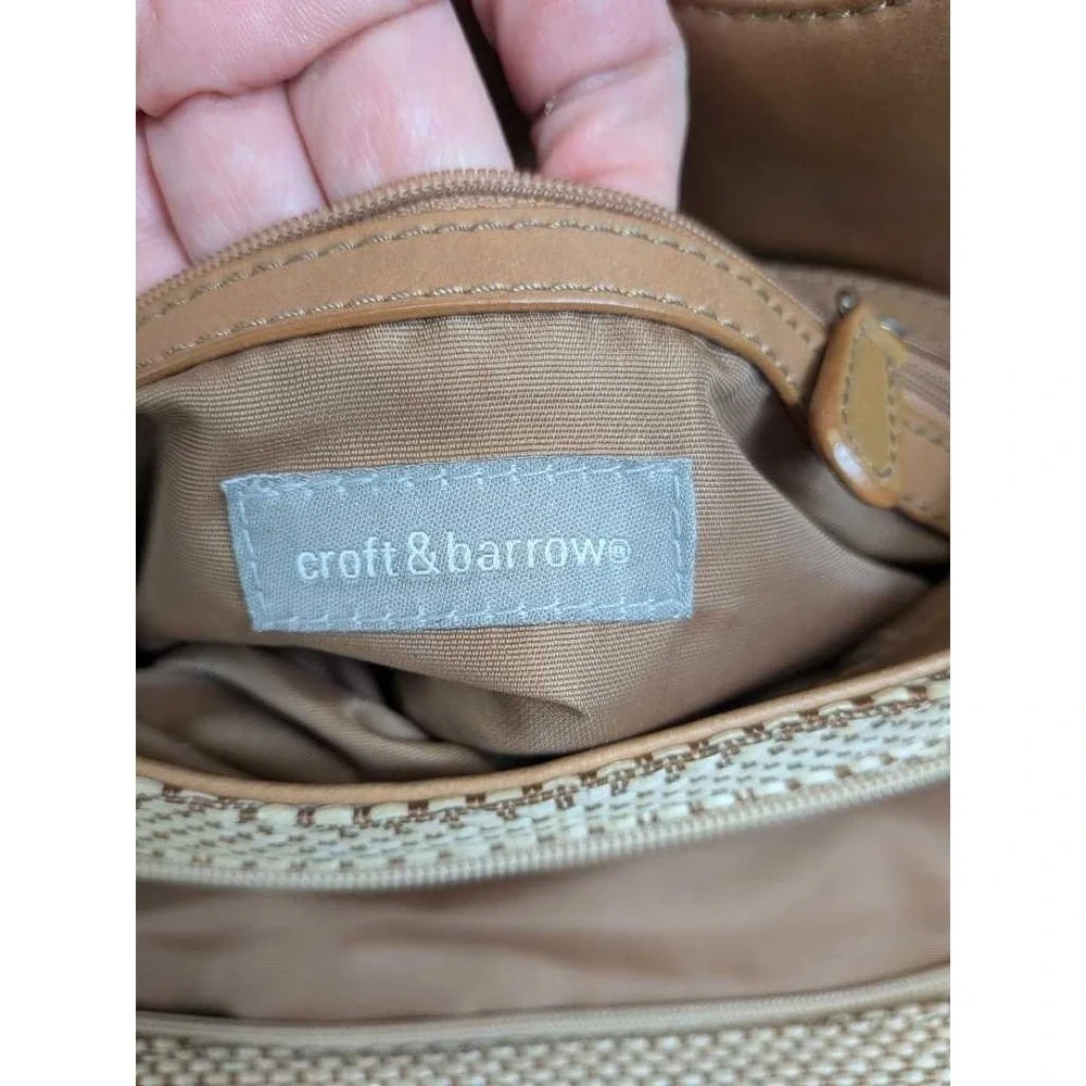 Croft & Barrow Woven Shoulder Bag‎ Tan Brown Leather Trim Everyday Hobo Purse
